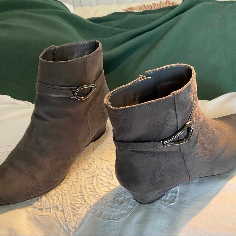 Gray Ankle Boots gently worn with buckle design